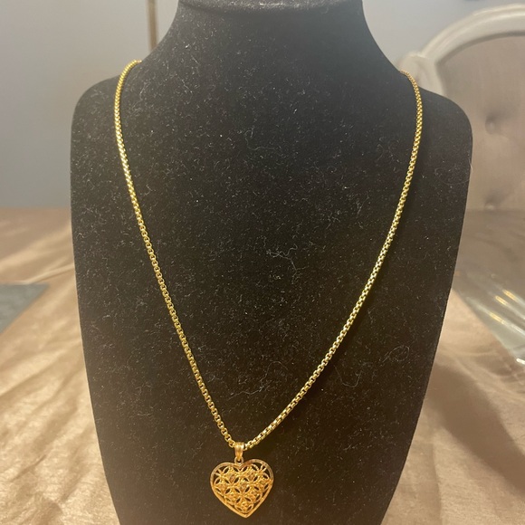 10k Gold Heart Pendant on Gold Tone Stainless Steel Necklace